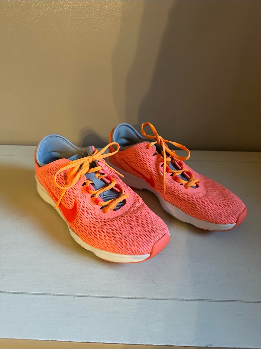 Nike Women's Coral-Pink Running Sneakers with Orange Laces